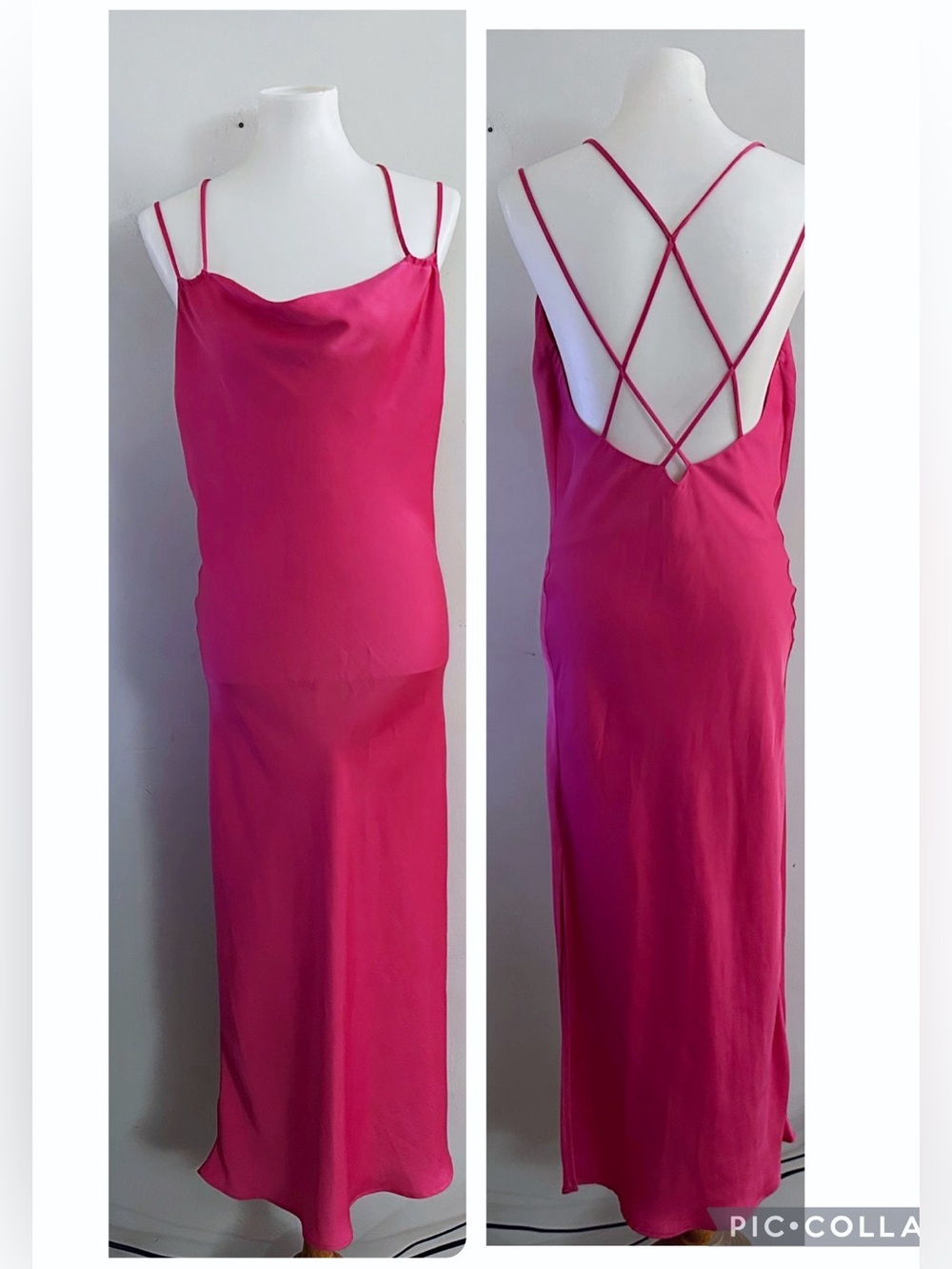 Zara Blogger Fav Strappy Slip Midi Dress Hot Pink Party Wedding Cocktail Girly